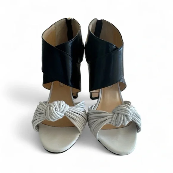US 7.5 ❤️Made ITALY Bionda Castana‎ Blue White Leather Crossover Booties